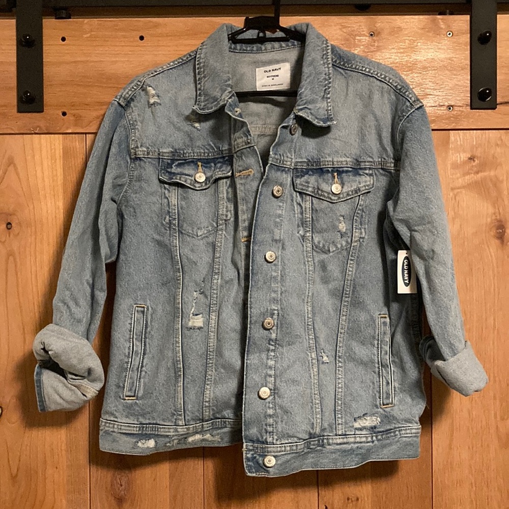 Old Navy Distressed Light Wash Denim Boyfriend Jacket